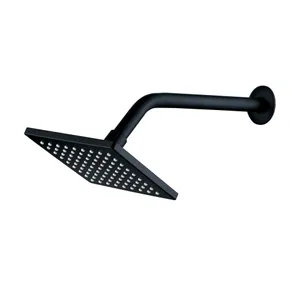 Regadera ABS Acquabela Trento Cuadrada Negra 6" Brazo 30cm 1 Función